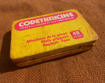 Vintage French Original Pill Box Tin Chemists CODETHRICINE Tablets Pharmacy Tin 1960s Cachets Advertising Apothecary Decoration Salvage