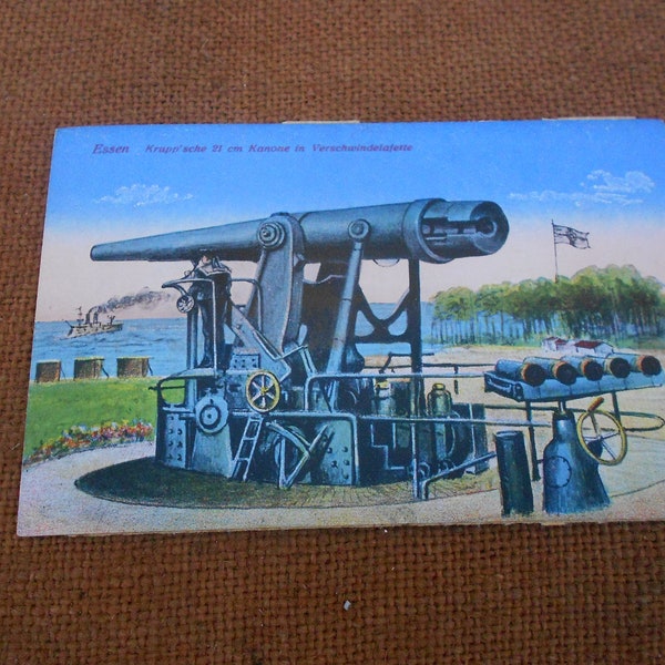 Military Post Card Very Unusual German WW1 First World War Colored Post Card Showing Krupp 21 Cm Gun Imperial Flag And Pre Dreadnought