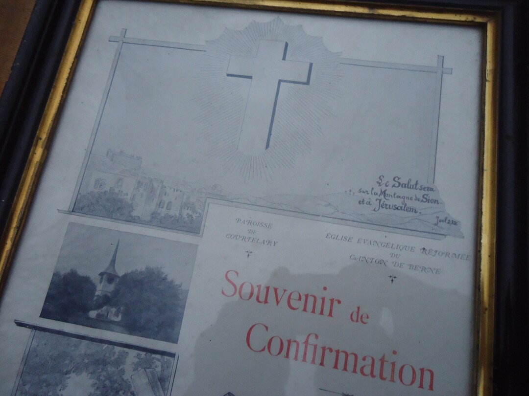 Confirmation Certificate Vintage Swiss Dating From 1902 Courtelary