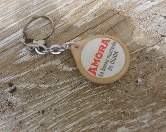 AMORA Key Chain Vintage French Key Ring Publicity or Advertising Original 1970s Amora is a French Mustard Brand From Dijon In France