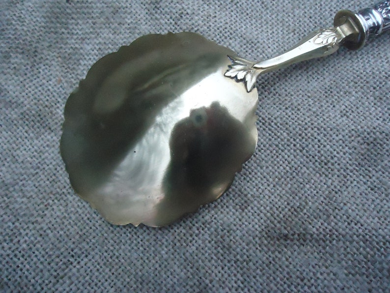 Fruit Spoon Scoop Vintage French Hallmarked Silver Plated and Vermeil Art Nouveau Style Large Dessert Fruit Serving Utensil Chateau Style