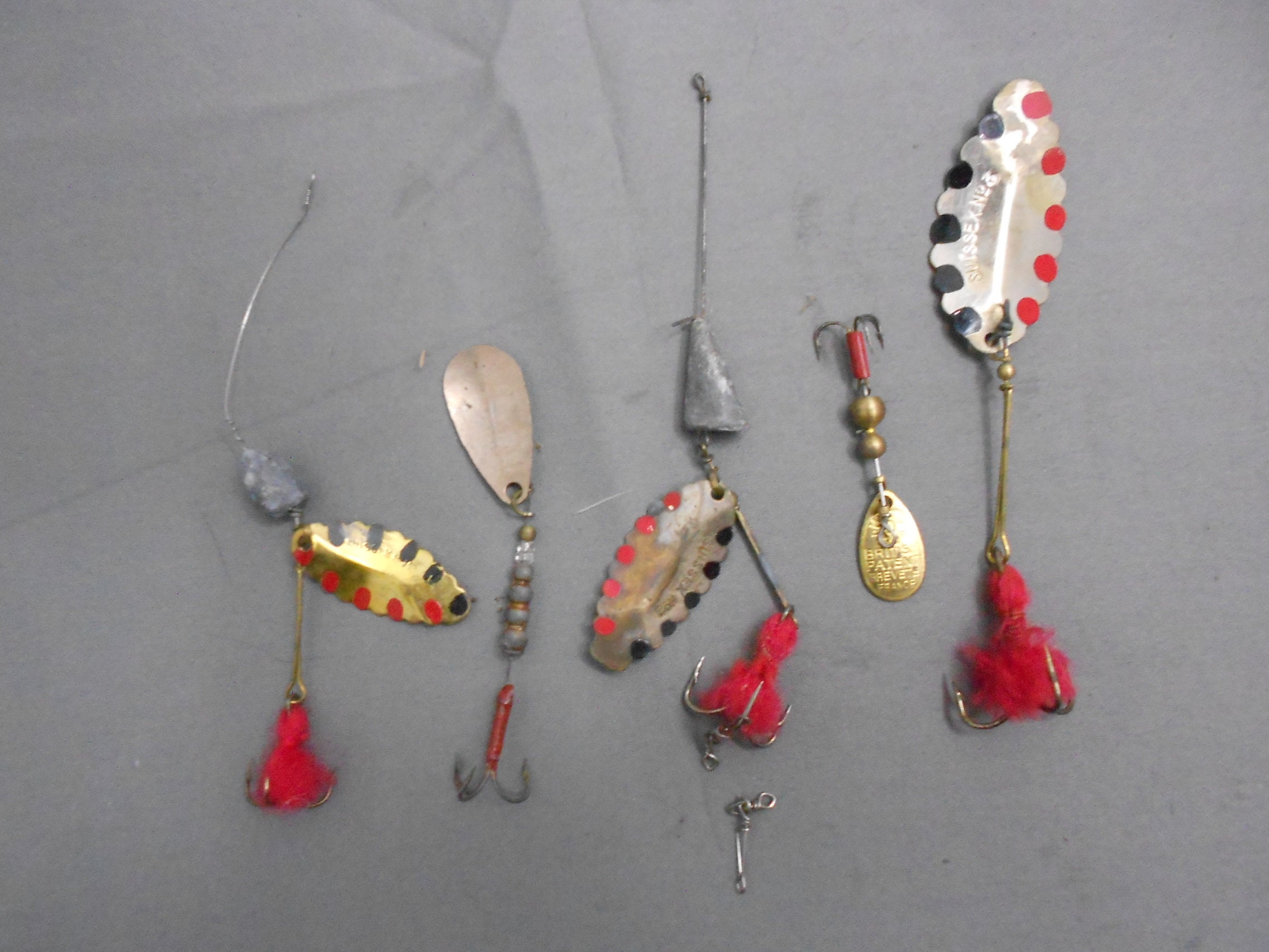 Lot of 5 Lures Spinners Etc Vintage Antique Angling Spinner Fishing Lure  From France or Switzerland Suissex Etc 1960s Price for All 5 Lures -   Denmark