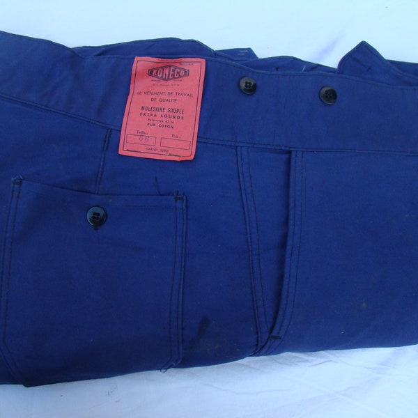 KONECO vintage français XXL 48 pouces, 122 cm taille 30 pouces, 76 cm entrejambe salopette ou pantalon de travail NOS pur coton épais