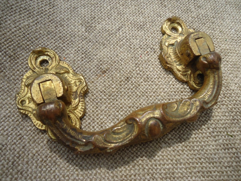 Drawer Door Handle Vintage French Gilt Bronze Napoleon III Piano Handle Victorian 19th Century Chateau Style Decorative Estate Sale Find