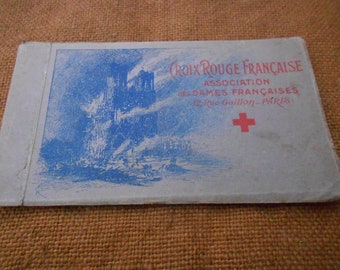 First World War Original Red Cross Post Card Book 10 Cards Published 21 September 1914 Showing Cathedrals In Flames Good Condition Very Rare