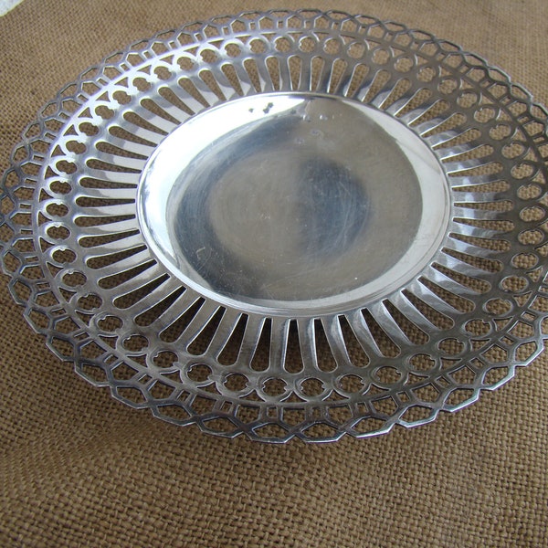 Beautiful Vintage French Silver Plated Visiting Card Tray or Platter Ribbon Plate Style Hallmarked 1900s Paris Silversmiths Fine Quality