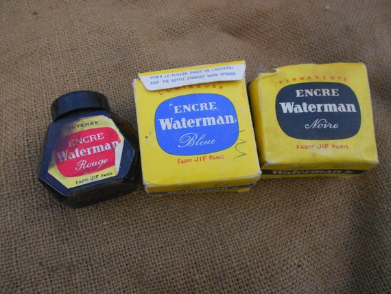 3 Vintage French Bottles of Pen Ink WATERMAN Black Blue and Red 1940s Encre  Noir Bleue Rouge Paris France Glass Ink Well Pen Salvage France -   Denmark