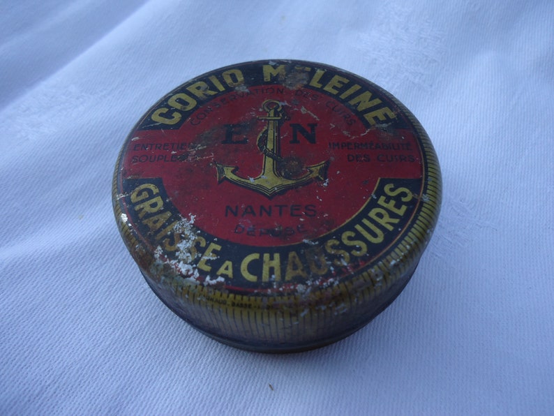 Shoe Polish Beautiful vintage 1950s French Shoe or Boot Grease Tin Coblers Made In France