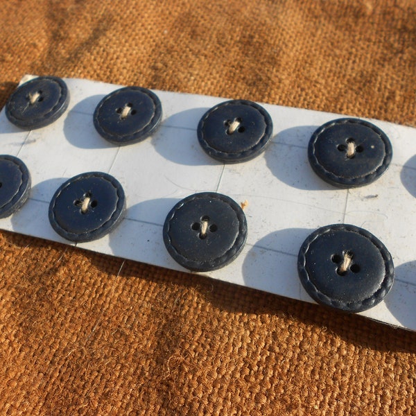 Set of 10 Unusual Dark Blue Vintage French Buttons 2 Hole Sew Through Round Buttons Dating From 1960s