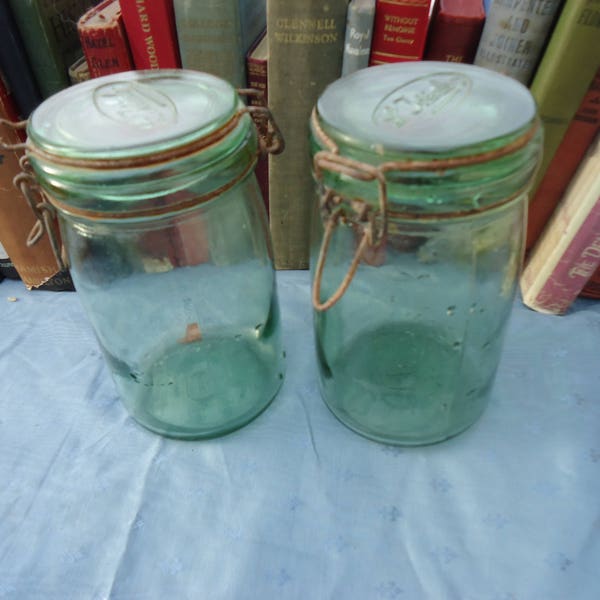 French Vintage 1.5 Liter Glass Storage Jar Preserving Jar l Ideale Kilner Jar 1920s Ideal Country Kitchen Decor French Chateau Salvage Finds
