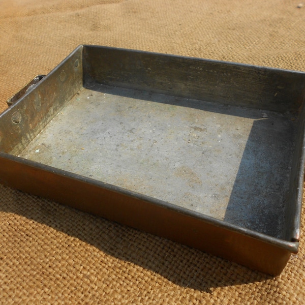 Copper Oven Tray Unusual Tinned Interior Small Tray With Brass Handles Ideal Toffee Candy Etc Measures 6 x 4.2 inches or 14.5 x 11 cm