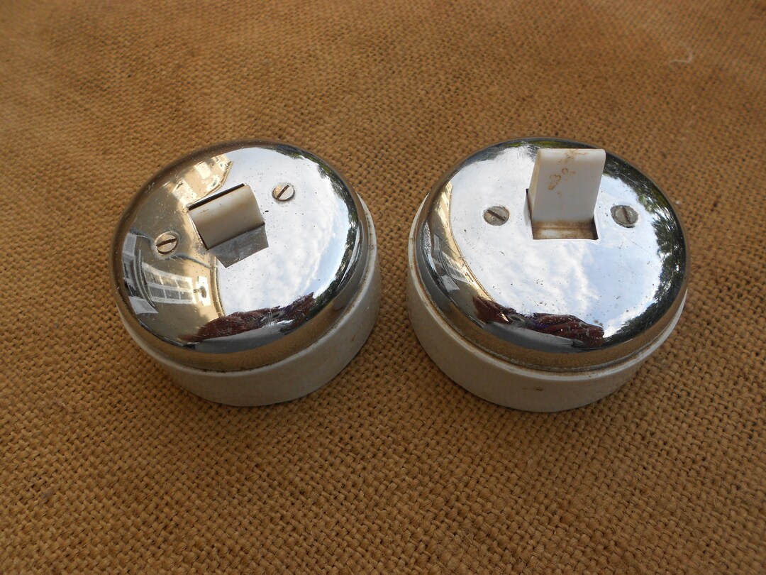 Industrial Light Switches Extra Large Chrome and Porcelain Round One