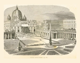 Téléchargement numérique Place Saint-Pierre Vatican Rome 1880 Piazza S Pietro Catholique Christian vintage Français Gravure de plaque de livre Acheter 2 OBTENIR 1 GRATUIT