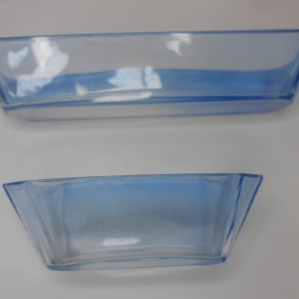 Vintage French Art Deco Vaseline Pale Blue Glass Dressing Table Trays Beautiful Glass and a Lovely  Color Desk tidies