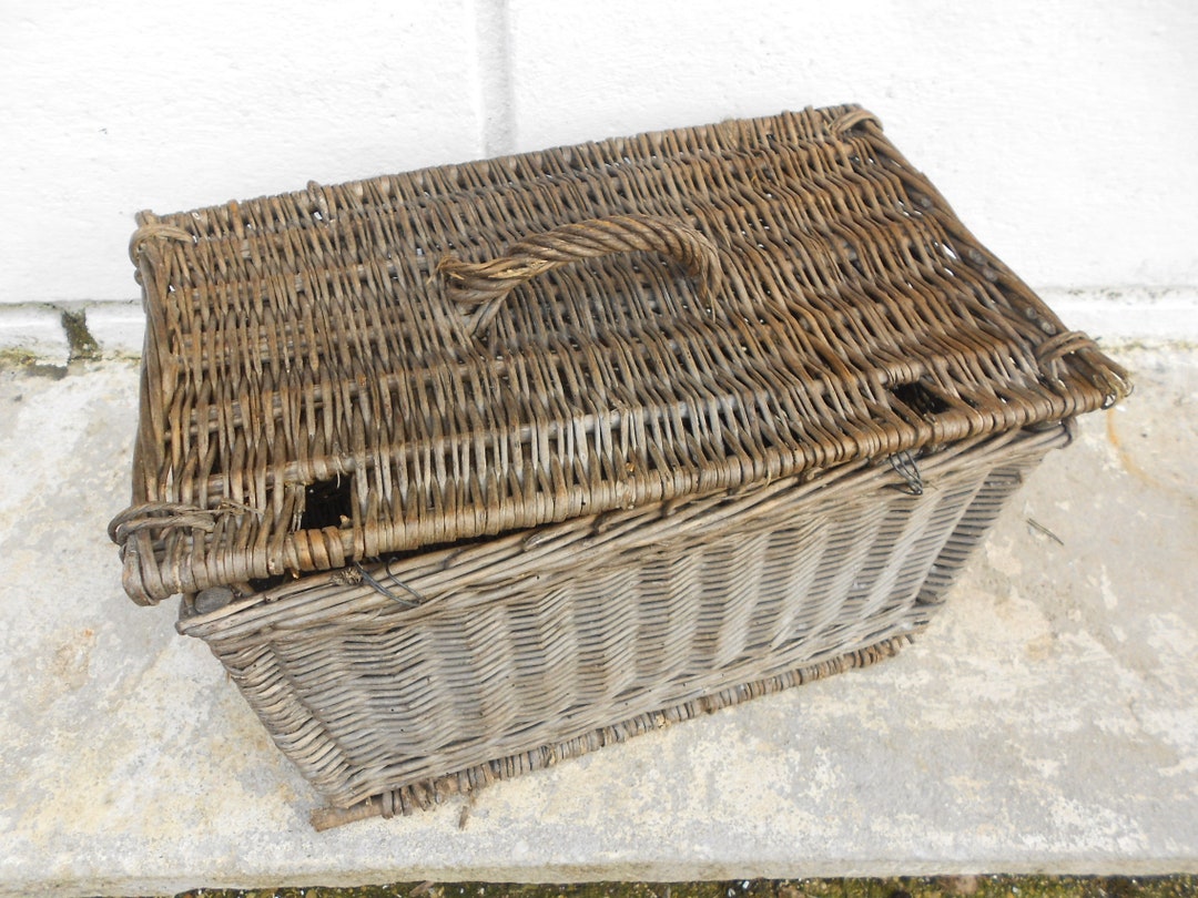 Vintage French Original Picnic Basket Luggage Hamper Traditional Shaped