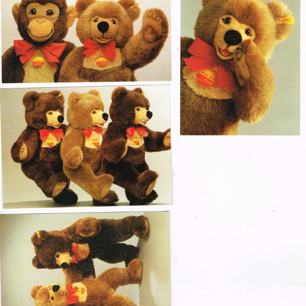 Set of Three Vintage Steiff Teddy Bear Promotional Postcards Dating from the 1980s Original Set Produced For The STEIFF Brand as Souvenirs