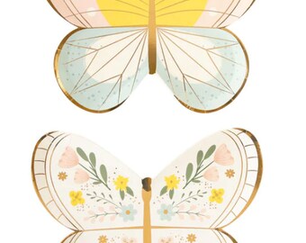 Butterfly Plates | Floral Garden Party | Pastel Spring Party | butterfly shaped Easter plates, whimsical garden flowers party plate