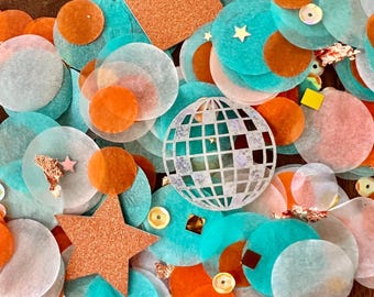 New Eras Birthday Confetti: Orange, Teal, Disco Ball Party Decor Life of a Birthday Girl