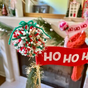 Christmas Wand Felt Pennant Flag traditional Xmas colors, red green girly party wand, holiday pennant, whimsy wand, whimsical Christmas image 3