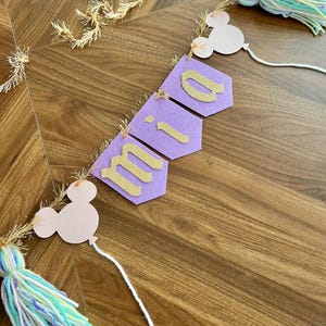 Pastel Disneyland Birthday High Chair Banner Vintage Mouse Decor happiest birthday on earth mickey balloons