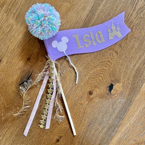 Pastel Disneyland Birthday Flag Vintage Mouse Decor baby shower happiest birthday on earth mickey balloons personalized name felt wand