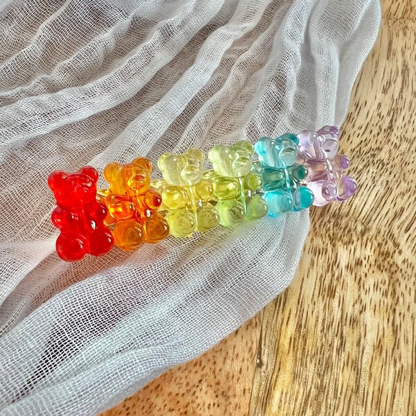 Girls Hair Clip accessory, rainbow gummy bear hair clips, girls age 3-10, stocking stuffer, unique hair barret, Christmas or Hannukah gift