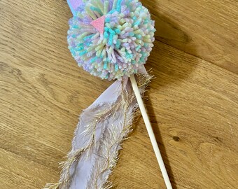 Easter Wand, Pom Pom Wand for Easter basket, Hip Hop Bunny girly party wand, whimsy Easter Bunny wand, whimsical decor