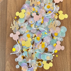 Pastel Disneyland Birthday Confetti Vintage Mouse Decor baby shower happiest birthday on earth mickey balloons and castle confetti