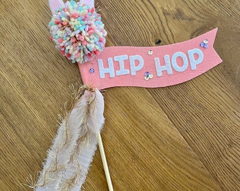 Easter Decor, Felt Pennant Flag for Easter basket, Hip Hop Bunny girly party wand, whimsy Easter Bunny wand, whimsical decor