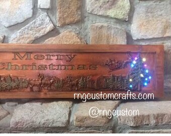 Merry Christmas Sign - wood carved