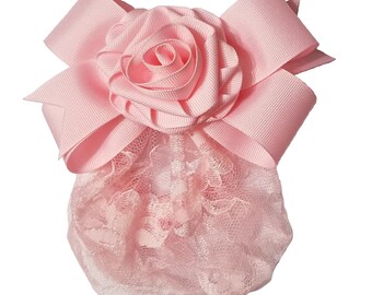 Women's Grosgrain Rose Center Ribbon Hairbow with Hairnet/Bun Cover