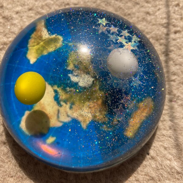 Flat Earth Paperweight with Sun, Moon & Infinite Stars ~ with a Day Side and Night Side