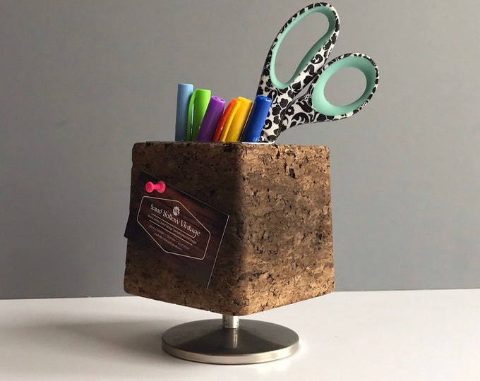 Mid Century Cork Cube Desk Organizer and Pen Holder Modern Etsy