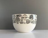 Scandinavian Modern Kaj Franck Enameled Mushroom Bowl, Vintage Modern Finel Arabia of Finland Enameled Mushroom Bowl
