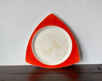 Mid Century Tricorne Mandarin Plate by Salem, Retro Modern Salem Mandarin Tricorne Orange White Plate