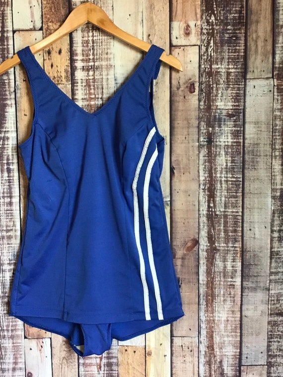 1960's One Piece Swimsuit, Vintage Royal Blue and… - image 2