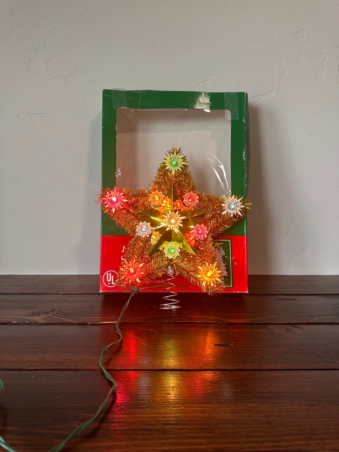 Vintage 11 Light Gold Tinsel Star Tree Topper Vintage Etsy