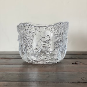 Vintage Kosta Boda Rhapsody Glass Bowl, Large Kosta Boda Art Glass Wedding Bowl by Kjell Engman, Vintage Kosta Boda Ice Glass Dancing Couple