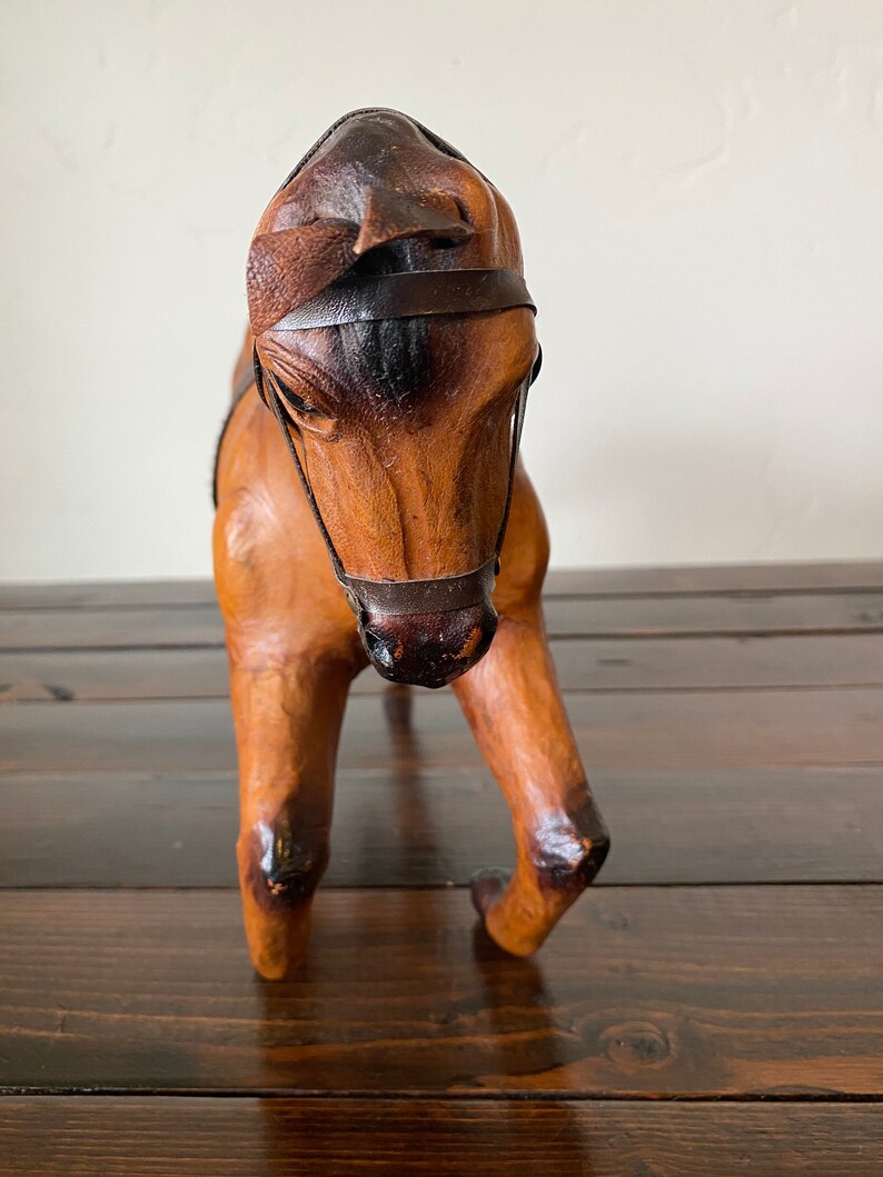 Vintage Leather Horse Figurine Large Vintage Carmel Brown Etsy