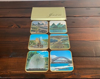 Vintage Sydney Australia Corked Coasters or Placemats, Vintage Jason Products LTD Corked Australia Landmarks Coasters