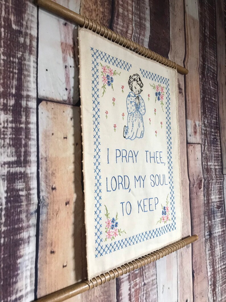 Vintage Needlepoint Nursery Wall Hanging Vintage I Pray Thee Etsy