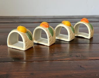 Vintage Fruit Napkin Rings Set of 4 Pear Peach Cottagecore Kitchen Table Decor Farmhouse Dining