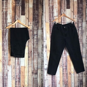 Vintage Chic Black Denim Jeans, Retro High Waisted Black Denim Jeans by Chic Size 35 x 30