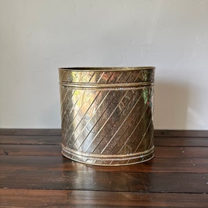 Large Vintage Brass Bucket Planter or Garbage Can