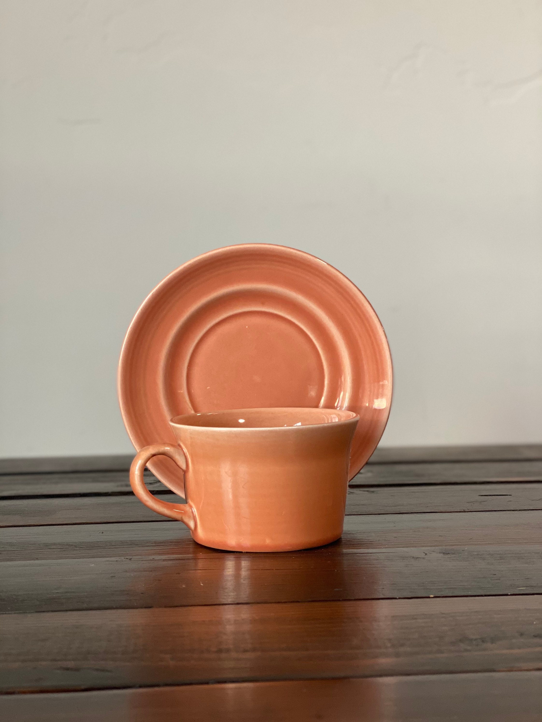 Vintage Metlox Colorstax Pumpkin Coral or Apricot Cup and Saucer