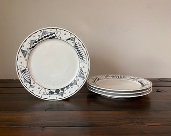 Vintage Sakura Oceana Dinner Plate, Retro Modern Port of Call Sakura Oceana Black and White Fish Dinner Plate