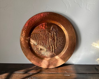 Vintage Hammered Copper Native American Wall Plate