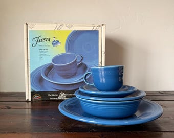 New Fiesta Lapis Blue 5 Piece Place Setting in Original Box, Homer Laughlin Fiesta Dinnerware, Made in USA, Unused Fiesta Ware