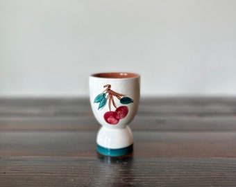 Vintage Stangl Pottery Egg Cup, Mid Century Stangl Pottery Fruit Brown Trim Cherries Egg Cup