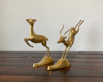 Vintage Brass Antelope or Gazelle Figurines, Vintage Brass Antelope Bookends, Vintage Brass Antelope Gazelle Office Decor